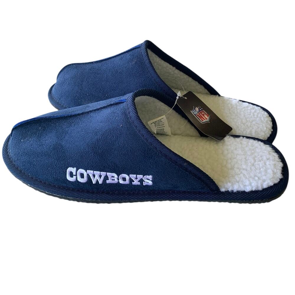 NWT Blue Dallas Cowboys NFL Slippers Unisex Size 10 Sherpa Inside Suede Outside